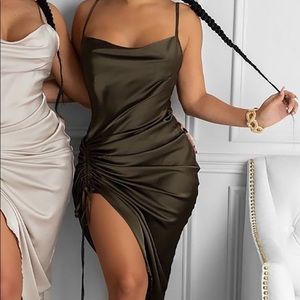 Chic me runched drawstring satin dress